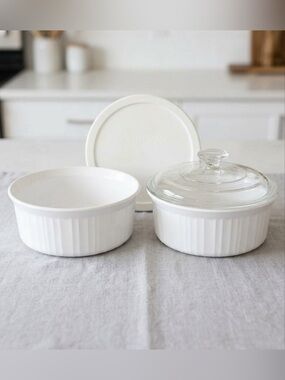 Vintage CorningWare French White F-5-B Pyroceram Dishes 1.6L 4pc set + lids USA